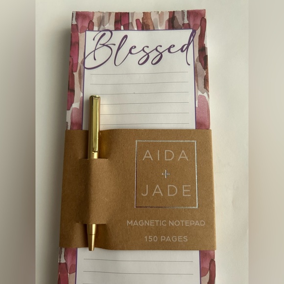 New Magnetic Lined Notepad "Blessed" Artistic Border Gold Colored Pen - Picture 2 of 12